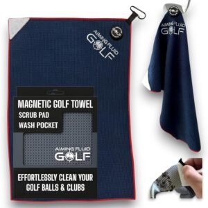 Multi-Function Magnetic Golf Towel - Exclusive Wash Pocket- Scrub Pad Cleaner - Magnet for Golf Cart or Clubs - Absorbent Waffle Weave Microfiber - Golfing Gear - Golf Gift (16" x 24" Blue)