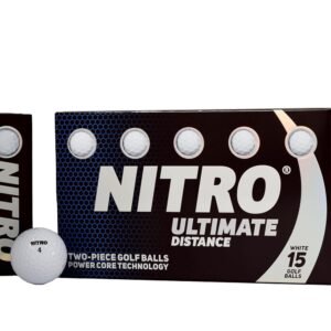 Nitro Long Distance High-Durability Golf Balls (15PK) All Levels Ultimate Distance Titanium Core High Velocity Great Stop & Sticking Ability Golf Balls USGA Approved-Total of 15-White