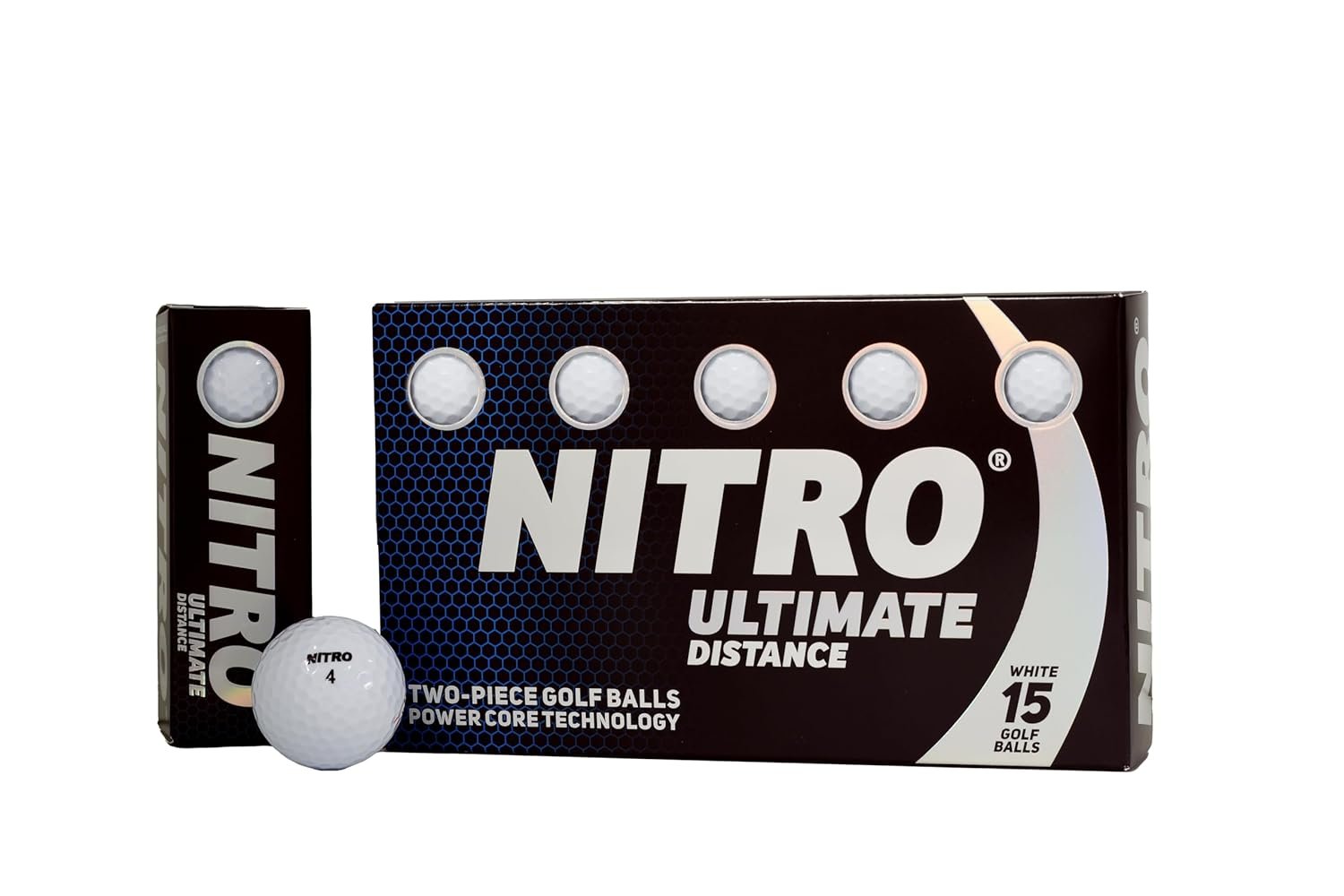 Nitro Long Distance High-Durability Golf Balls (15PK) All Levels Ultimate Distance Titanium Core High Velocity Great Stop & Sticking Ability Golf Balls USGA Approved-Total of 15-White 1 Nitro Long Distance High-Durability Golf Balls (15PK) All Levels Ultimate Distance Titanium Core High Velocity Great Stop & Sticking Ability Golf Balls USGA Approved-Total of 15-White
