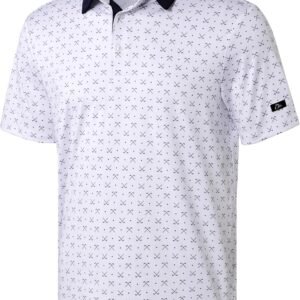 Obla Mens Golf Polo Shirts Short Sleeve Dry Fit Performance Moisture Wicking Casual Print Collared Golf Shirts for Men