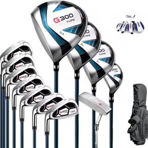 PGM Men's G300 Type 9/12 Pieces Complete Golf Club Set - Titanium #1 Driver, Draw-Biased Hybrid, High-Strength Stainless Steel Iron Set, High Forgiveness Putter, with Stand Bag