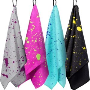 Peryiter 4 Pcs Shine Golf Towel with Clip Drip Lime Available Microfiber Towel for Golf Bags Gifts for Men Women Birthday Waffle Pattern Gifts for Fan Retirement Gift(Vivid Color)