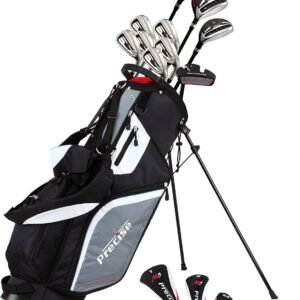 Precise M5 Men's Complete Golf Clubs Package Set Includes Titanium Driver, S.S. Fairway, S.S. Hybrid, S.S. 5-PW Irons, Putter, Stand Bag, 3 H/C's