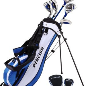 Precise X7 Kids Golf Clubs Set for Ages 3-5, 6-8, 9-12 | Right/Left Hand Girls & Boys Golf Clubs with Lightweight Graphite Shafts, Hybrid & Stand Bag