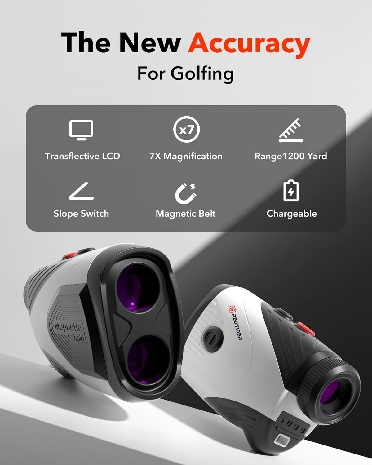 REDTIGER Golf Rangefinder with Slope, 1200 Yards Laser Range Finder Golfing, 7X Magnification, Flag Pole Locking Vibration, Rechargeable Range Finders with Magnet Stripe, GolfVue Series 1 2 REDTIGER Golf Rangefinder with Slope, 1200 Yards Laser Range Finder Golfing, 7X Magnification, Flag Pole Locking Vibration, Rechargeable Range Finders with Magnet Stripe, GolfVue Series 1 - Image 2