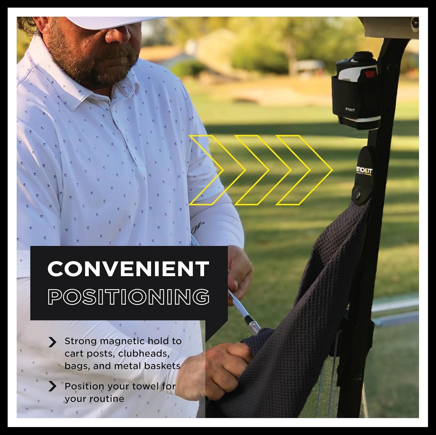 STICKIT Magnetic Towel, Black | Top-Tier Microfiber Golf Towel with Deep Waffle Pockets | Industrial Strength Magnet for Strong Hold to Golf Carts or Clubs 2 STICKIT Magnetic Towel, Black | Top-Tier Microfiber Golf Towel with Deep Waffle Pockets | Industrial Strength Magnet for Strong Hold to Golf Carts or Clubs - Image 2