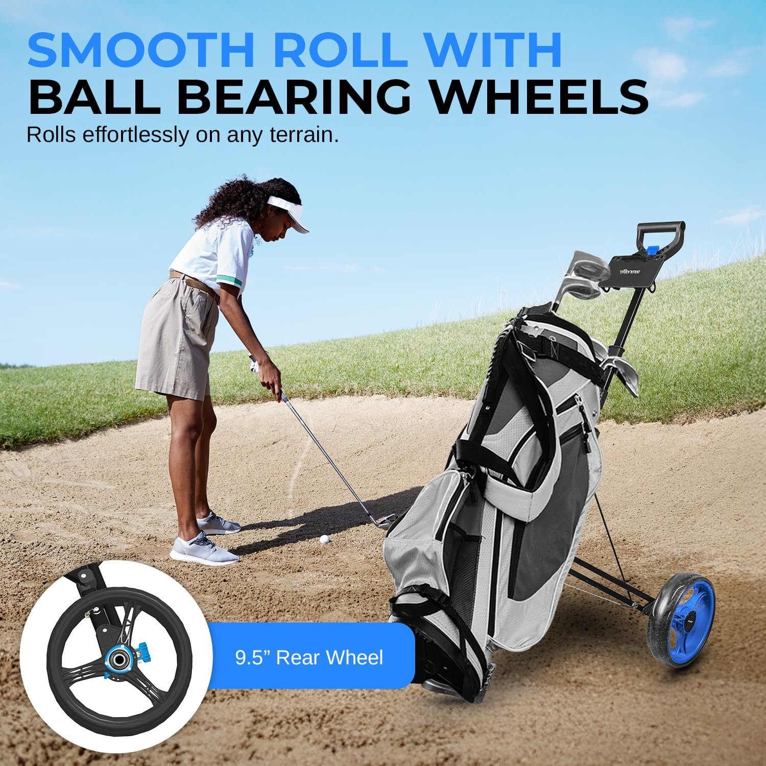 SereneLife 2 Wheel Golf Push Cart – Lightweight, Foldable, Adjustable Handle, Golf Caddy Accessories, Has Scorecard/Cup Holders, Compact for Travel 2 SereneLife 2 Wheel Golf Push Cart – Lightweight, Foldable, Adjustable Handle, Golf Caddy Accessories, Has Scorecard/Cup Holders, Compact for Travel - Image 2