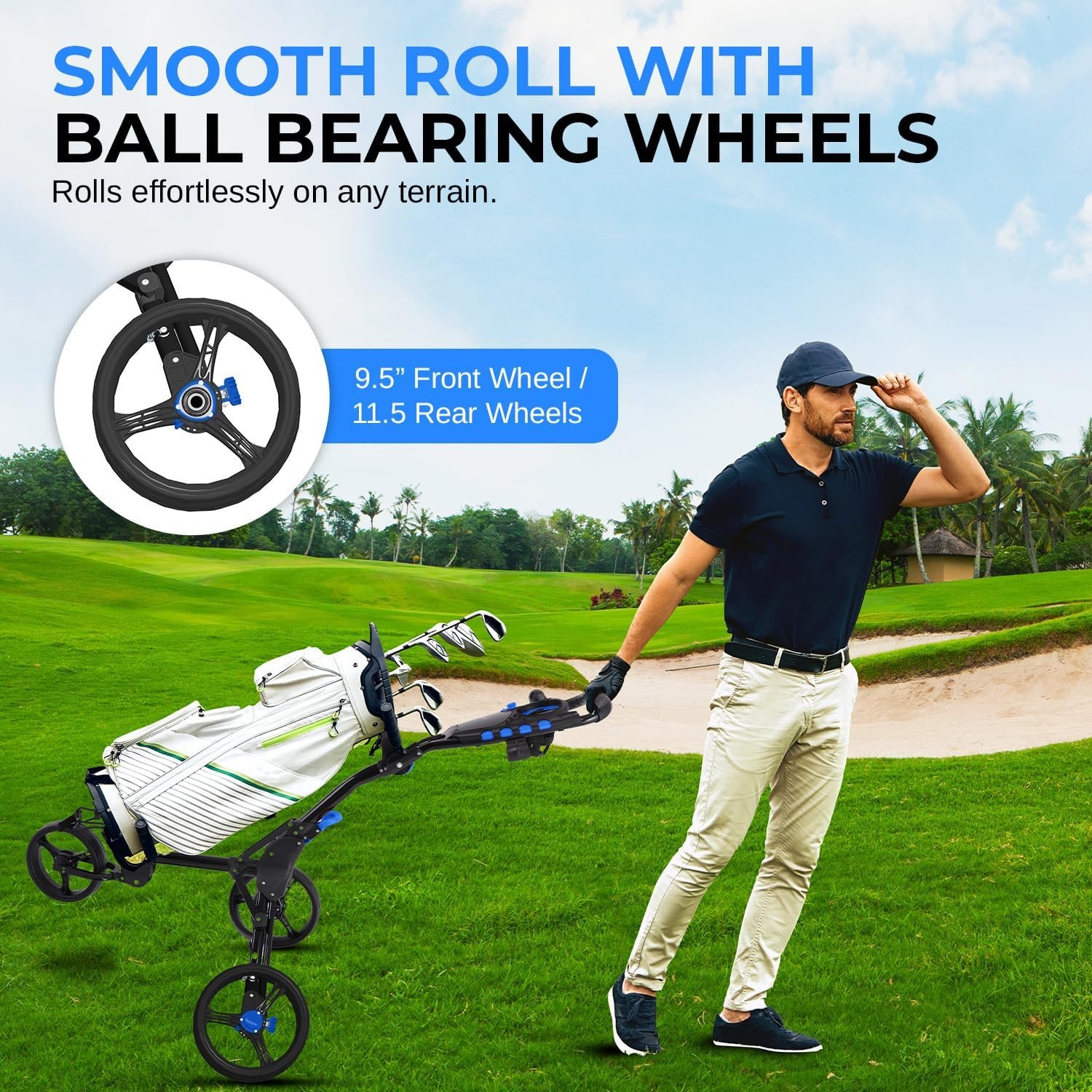 SereneLife 3 Wheel Golf Push Pull Cart – Lightweight, Foldable, Bag Holder with Adjustable Handle, Caddy Accessories, Compact Folding Golf Trolley for Travel 2 SereneLife 3 Wheel Golf Push Pull Cart – Lightweight, Foldable, Bag Holder with Adjustable Handle, Caddy Accessories, Compact Folding Golf Trolley for Travel - Image 2
