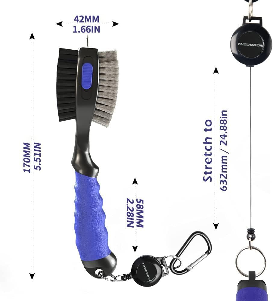 THIODOON 2 Pack Golf Club Brushes and Groove Cleaner 2 ft Retractable Zipline Carabiner Golf Brush Head with Retractable Spike Comfortable Grip Golf Club Cleaner 2 THIODOON 2 Pack Golf Club Brushes and Groove Cleaner 2 ft Retractable Zipline Carabiner Golf Brush Head with Retractable Spike Comfortable Grip Golf Club Cleaner - Image 2