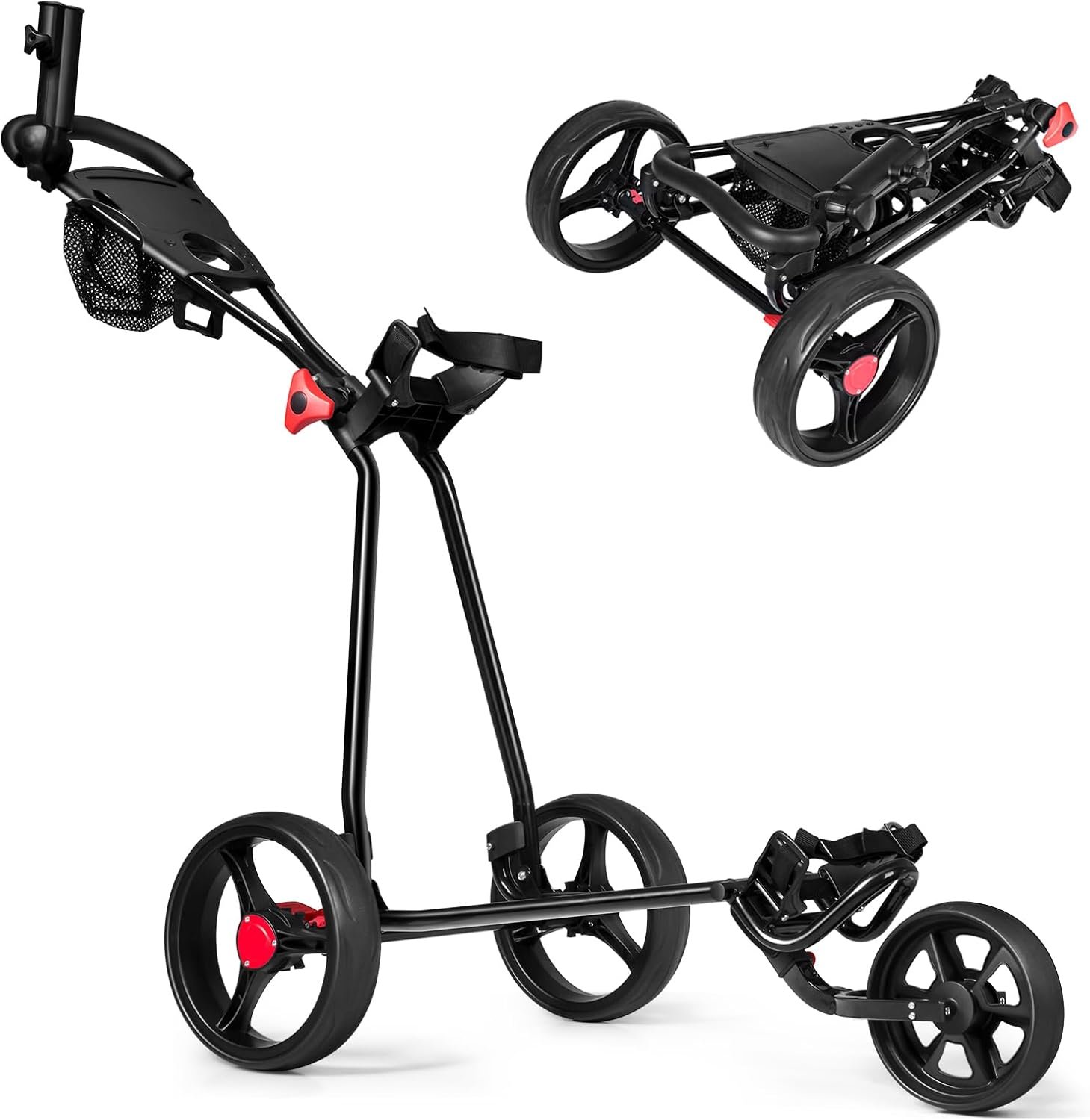 Tangkula Golf Push Cart, Lightweight Collapsible Golf Pull Cart, 3 Wheels Golf Trolley with Foot Brake Umbrella Holder & Cup Holder, Adjustable Handle and Storage Bag 1 Tangkula Golf Push Cart, Lightweight Collapsible Golf Pull Cart, 3 Wheels Golf Trolley with Foot Brake Umbrella Holder & Cup Holder, Adjustable Handle and Storage Bag