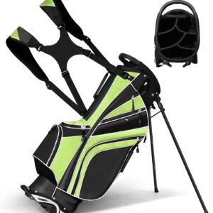 Tangkula Golf Stand Bag with 6 Way Top Dividers, Lightweight Golf Bag with Adjustable Dual Strap & 8 Pockets, Waterproof Rain Hood, Portable for Men Women