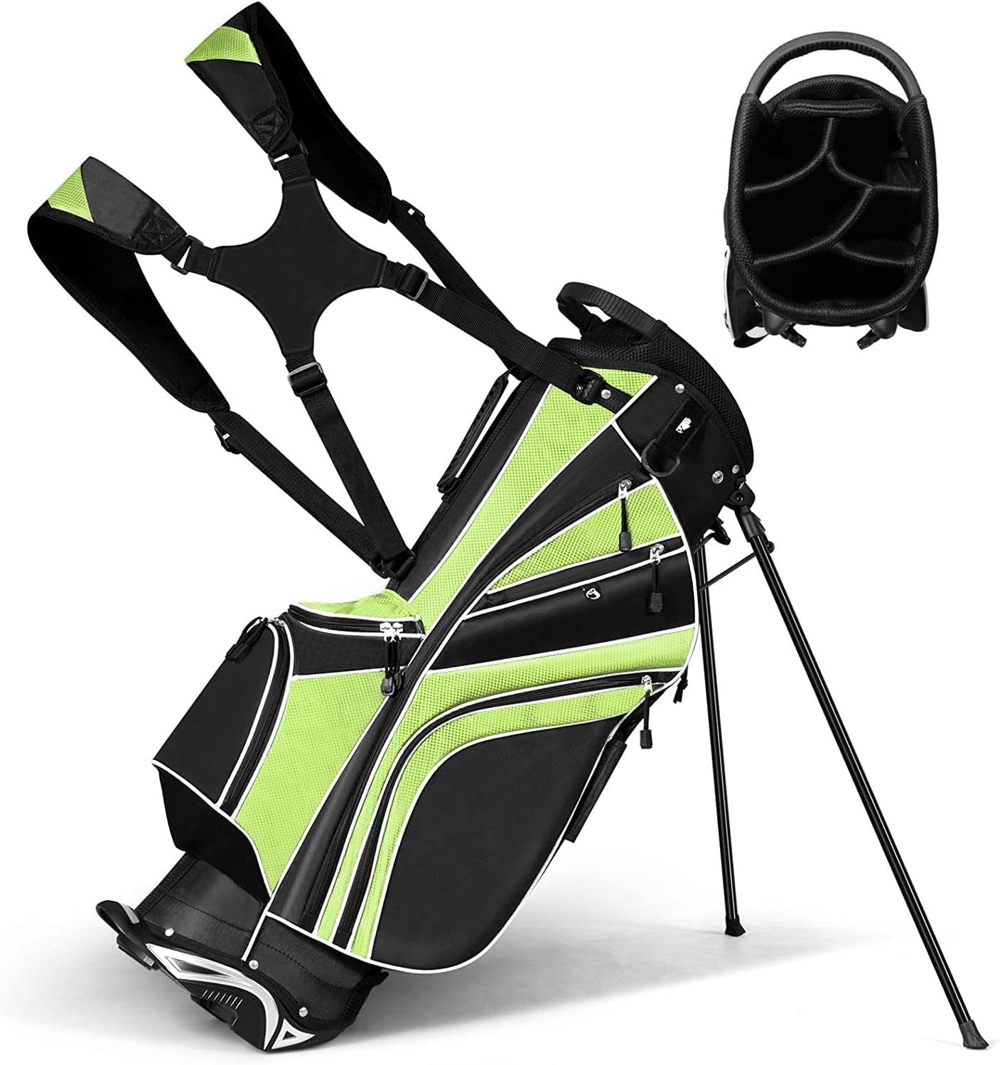 Tangkula Golf Stand Bag with 6 Way Top Dividers, Lightweight Golf Bag with Adjustable Dual Strap & 8 Pockets, Waterproof Rain Hood, Portable for Men Women 1 Tangkula Golf Stand Bag with 6 Way Top Dividers, Lightweight Golf Bag with Adjustable Dual Strap & 8 Pockets, Waterproof Rain Hood, Portable for Men Women