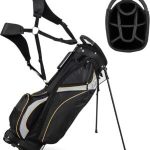 Tangkula Golf Stand Bag with 8 Way Top Dividers, Lightweight Detachable Dual Strap & 7 Pockets, Waterproof Rain Hood, Portable for Men Women, Black