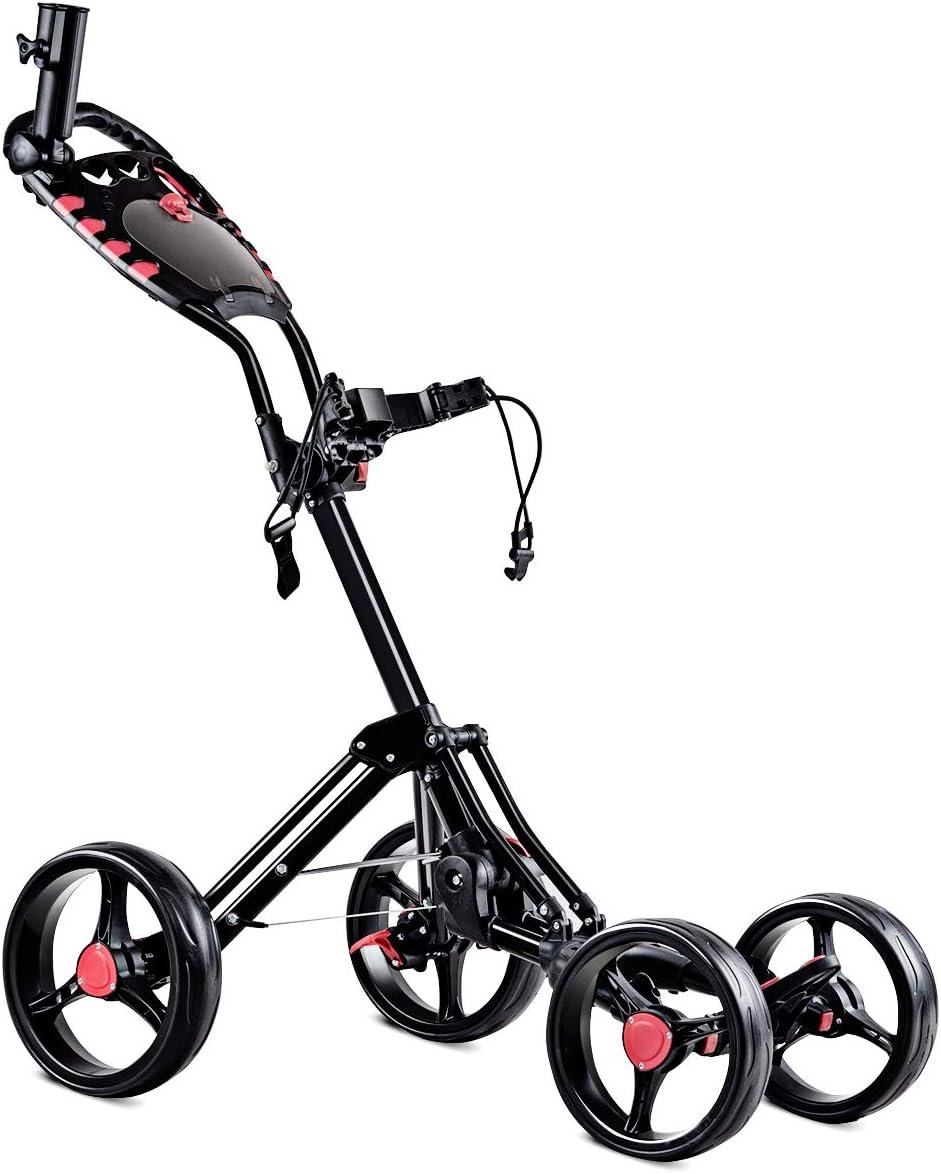 Tangkula Lightweight Aluminum Collapsible 4 Wheels Push Cart, Golf Trolley with Foot Brake, Height-Adjustable Handle 1 Tangkula Lightweight Aluminum Collapsible 4 Wheels Push Cart, Golf Trolley with Foot Brake, Height-Adjustable Handle
