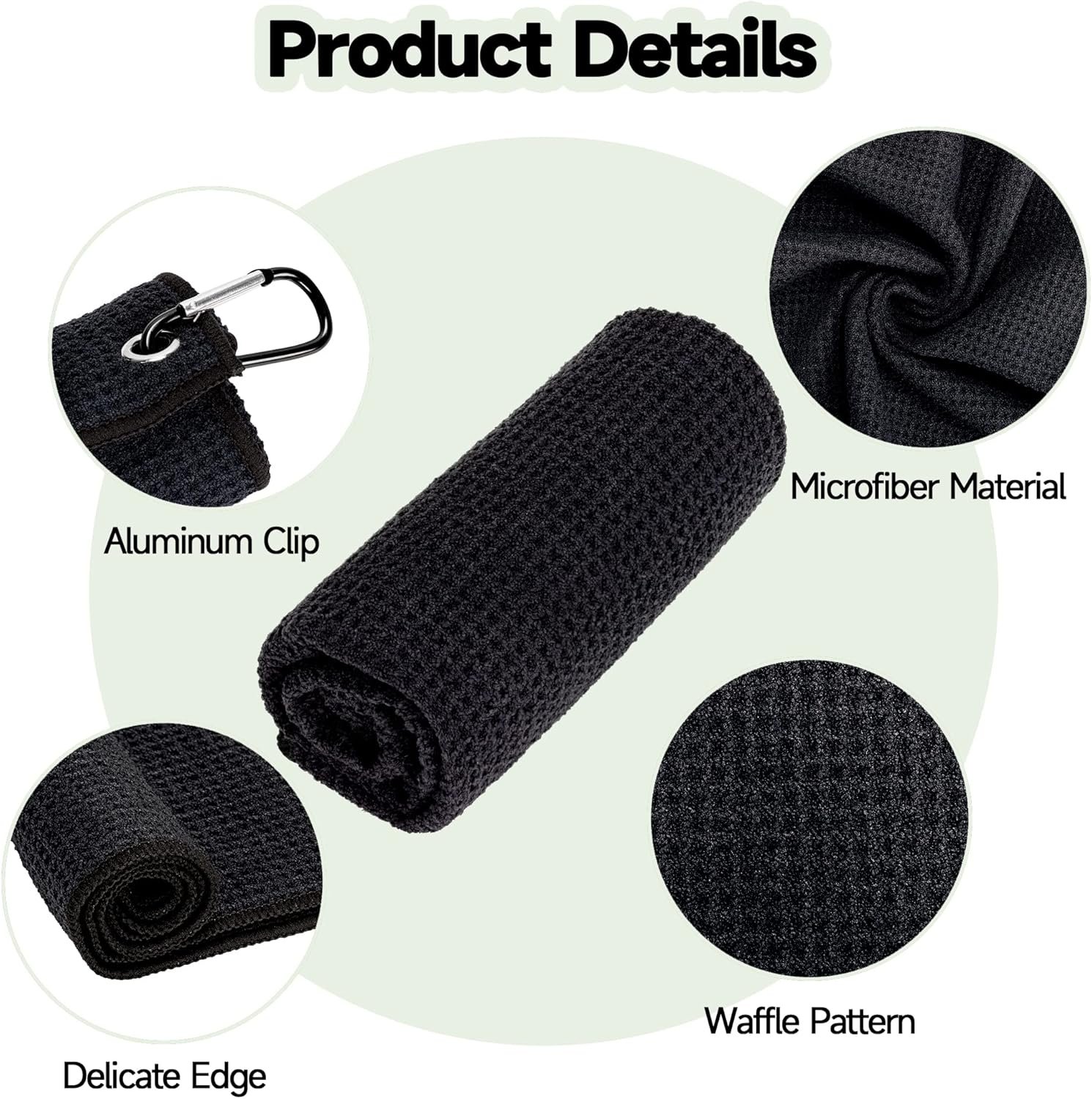 VIVIDLY 3 Pack Golf Towels (16" X 16"), Microfiber Waffle Pattern Golf Towel with Carabiner Clip, Suitable for Men's Golf Gifts (Black/Grey/Blue) 2 VIVIDLY 3 Pack Golf Towels (16" X 16"), Microfiber Waffle Pattern Golf Towel with Carabiner Clip, Suitable for Men's Golf Gifts (Black/Grey/Blue) - Image 2