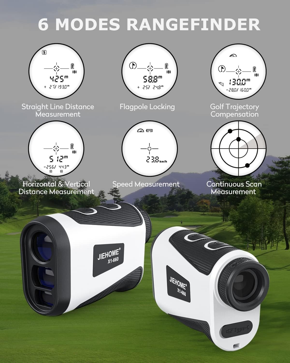X1 Golf Rangefinder with Slope, Flagpole Lock and Vibration, 660/1100YDS Laser Rangefinder for Golfing & Hunting, Rechargeable Laser Range Finder Distance Measuring with High-Precision 2 X1 Golf Rangefinder with Slope, Flagpole Lock and Vibration, 660/1100YDS Laser Rangefinder for Golfing & Hunting, Rechargeable Laser Range Finder Distance Measuring with High-Precision - Image 2