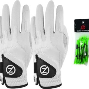 Zero Friction Men's Cabretta Elite Golf Gloves, Universal Fit One Size (Pack of 2) with Pack of Golf Tees