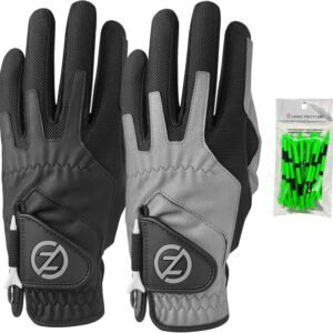 Zero Friction Men's Compression-Fit Synthetic Golf Glove, Universal Fit One Size (Pack of 2) with Pack of Golf Tees